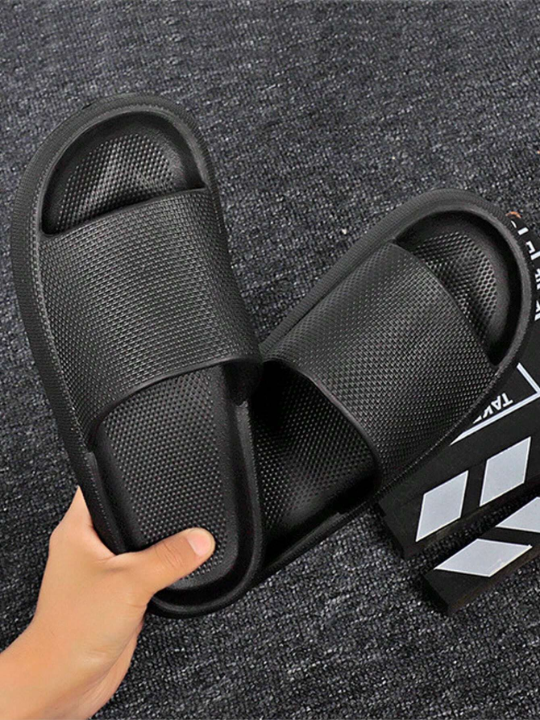 Men Minimalist Single Band Slides, Black Outdoor EVA Slides