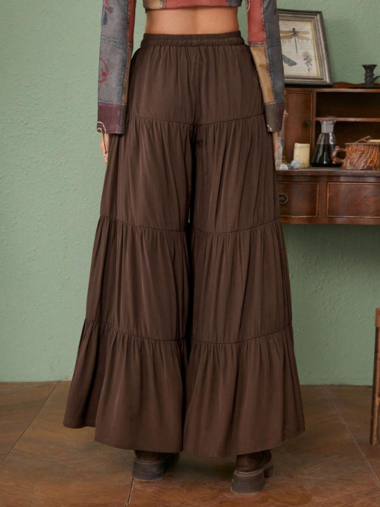 ROMWE Hippie Solid Ruffle Hem Drawstring Waist Pants