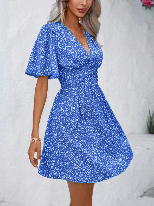 Frenchy Ditsy Floral Print Butterfly Sleeve Dress