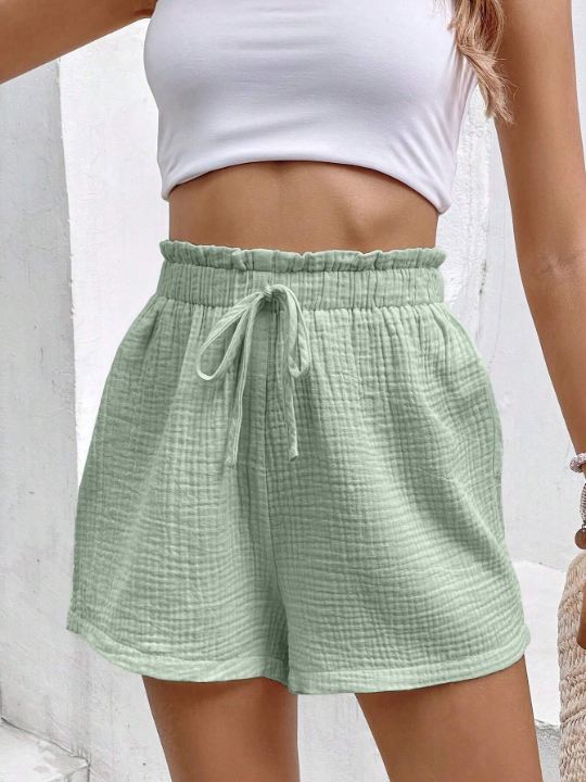 Frenchy Paperbag Waist Knot Front Shorts