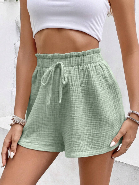 Frenchy Paperbag Waist Knot Front Shorts