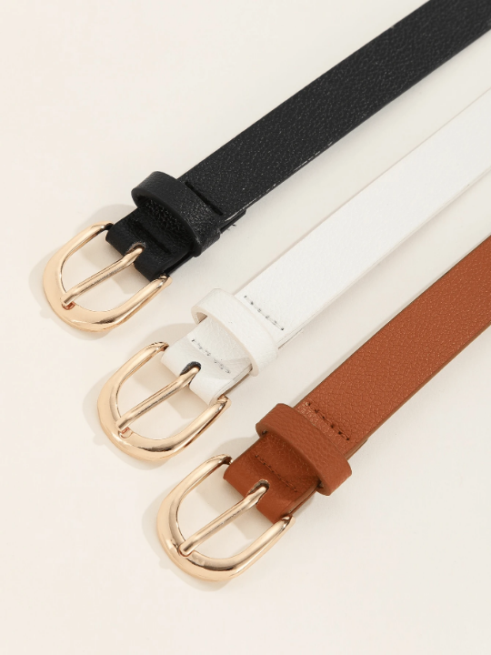 3pcs Women's Metal Square Buckle Simple & Versatile Waist Belt For Dress, Jeans, And Suit Pants Suitable For Daily Wear