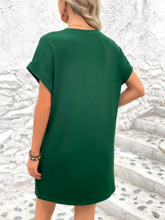 LUNE Solid Batwing Sleeve Tee Dress