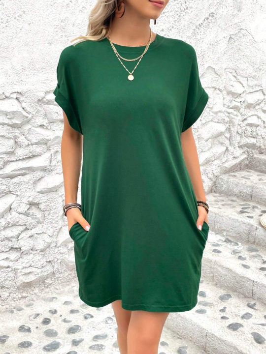 LUNE Solid Batwing Sleeve Tee Dress