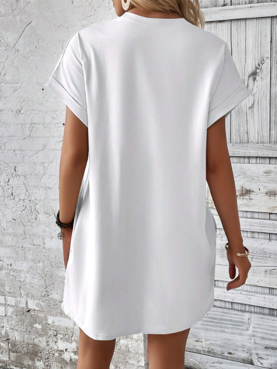 LUNE Solid Hidden Pocket Batwing Sleeve Tee Dress