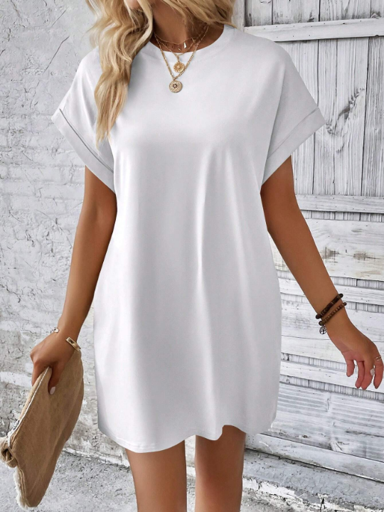 LUNE Solid Hidden Pocket Batwing Sleeve Tee Dress