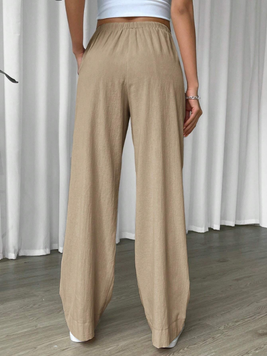 EZwear Linen Drawstring Waist Slant Pocket Wide Leg Pants