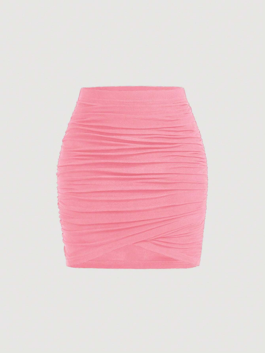 MOD Solid Ruched Wrap Ruched Bodycon Skirt