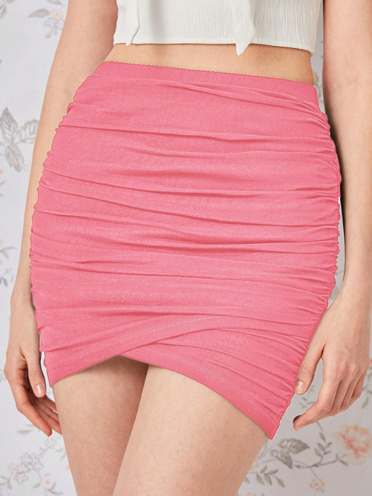 MOD Solid Ruched Wrap Ruched Bodycon Skirt