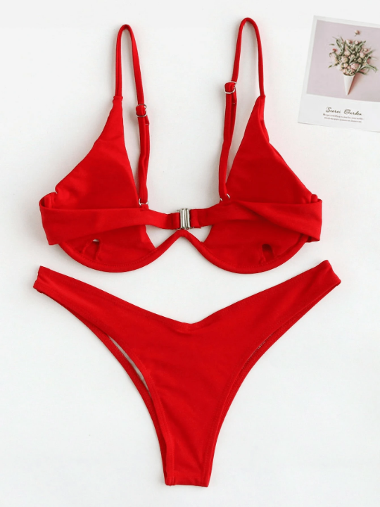 Solid Underwire Bikini Swimsuit