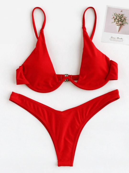 Solid Underwire Bikini Swimsuit