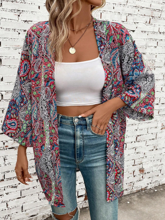 VCAY Paisley Print Open Front Kimono