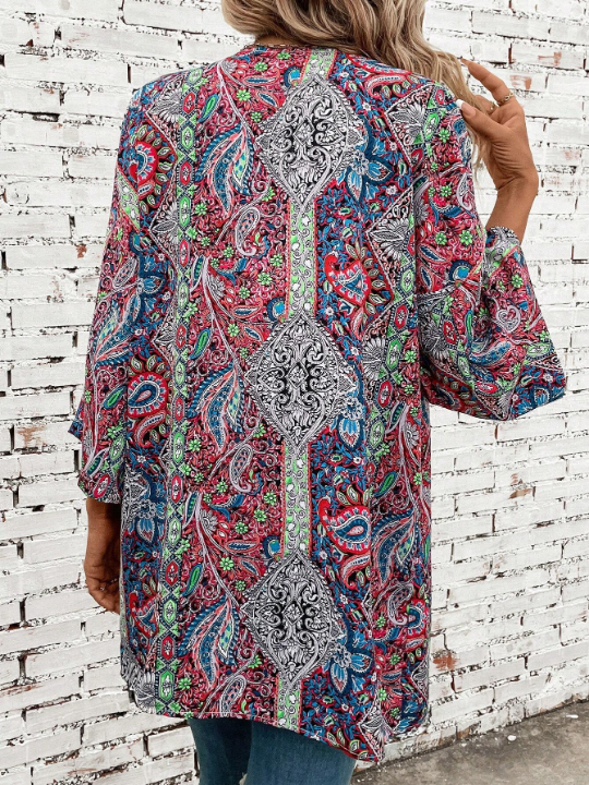 VCAY Paisley Print Open Front Kimono