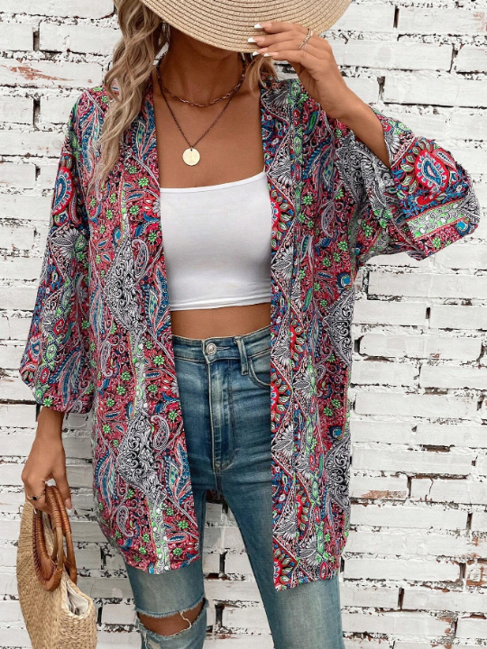 VCAY Paisley Print Open Front Kimono