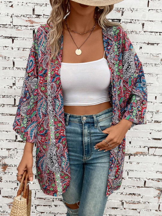 VCAY Paisley Print Open Front Kimono