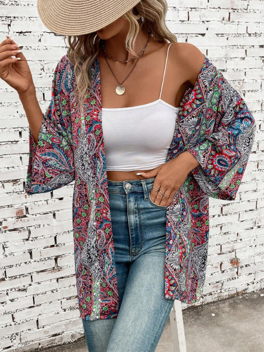 VCAY Paisley Print Open Front Kimono