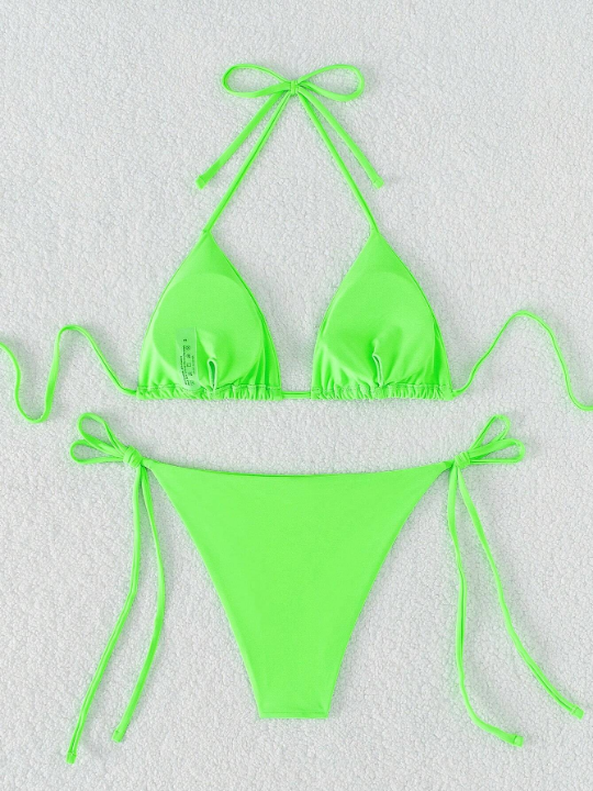 Swim Basics Halter Triangle Tie Side Bikini Swimsuit