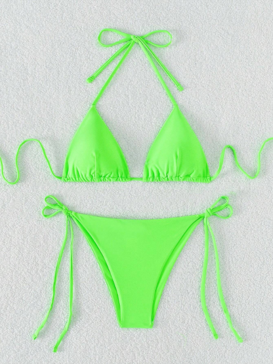 Swim Basics Halter Triangle Tie Side Bikini Swimsuit