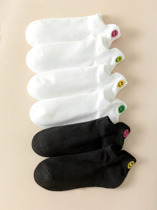 Maryam Alam 6pairs Women Smiling Face Pattern Ankle Socks For Daily Life