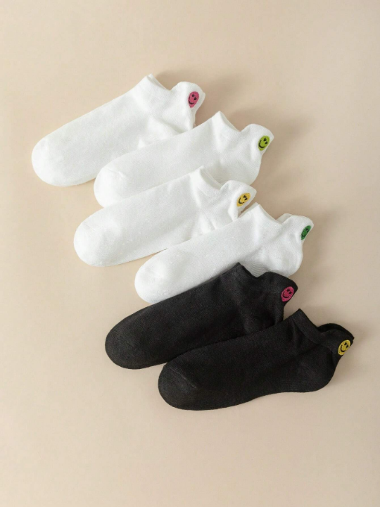 Maryam Alam 6pairs Women Smiling Face Pattern Ankle Socks For Daily Life