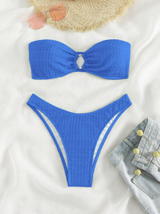 Swim Basics Ring Linked Bandeau Bikini Swimsuit