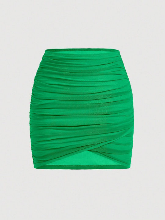 MOD Solid Ruched Wrap Bodycon Skirt