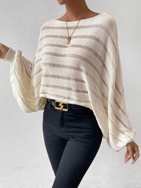 Essnce Batwing Sleeve Pointelle Knit Sweater