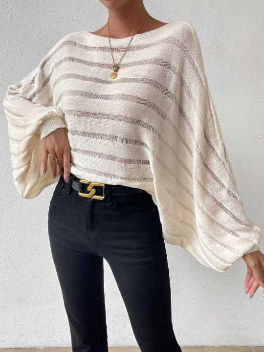 Essnce Batwing Sleeve Pointelle Knit Sweater