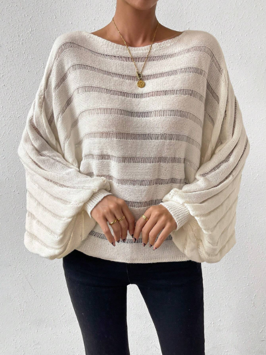 Essnce Batwing Sleeve Pointelle Knit Sweater