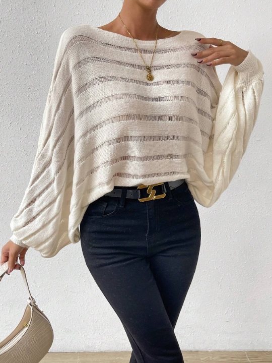 Essnce Batwing Sleeve Pointelle Knit Sweater