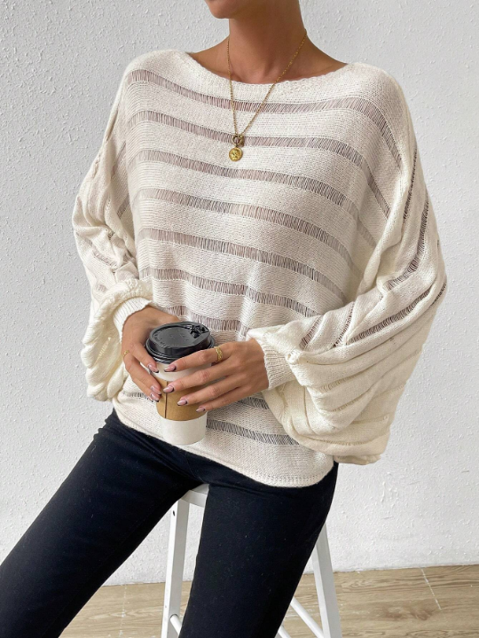 Essnce Batwing Sleeve Pointelle Knit Sweater