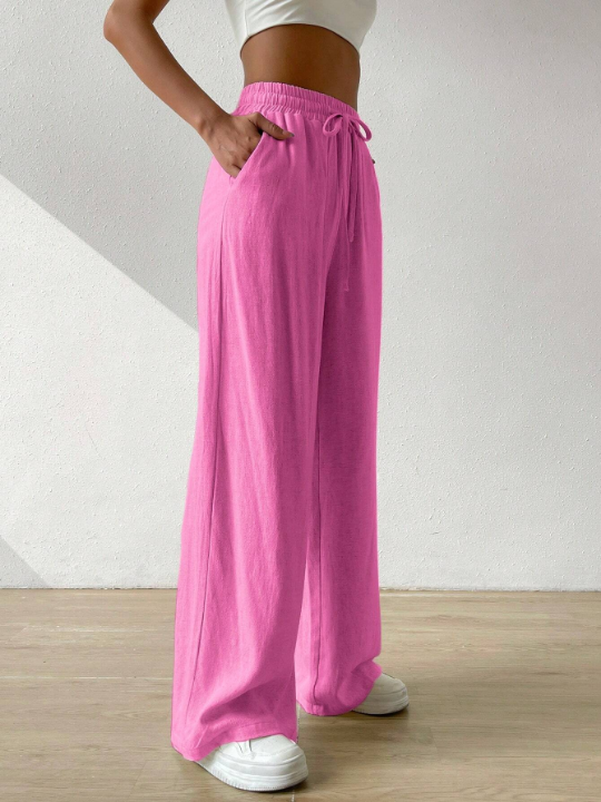 EZwear Drawstring Waist Wide Leg Pants