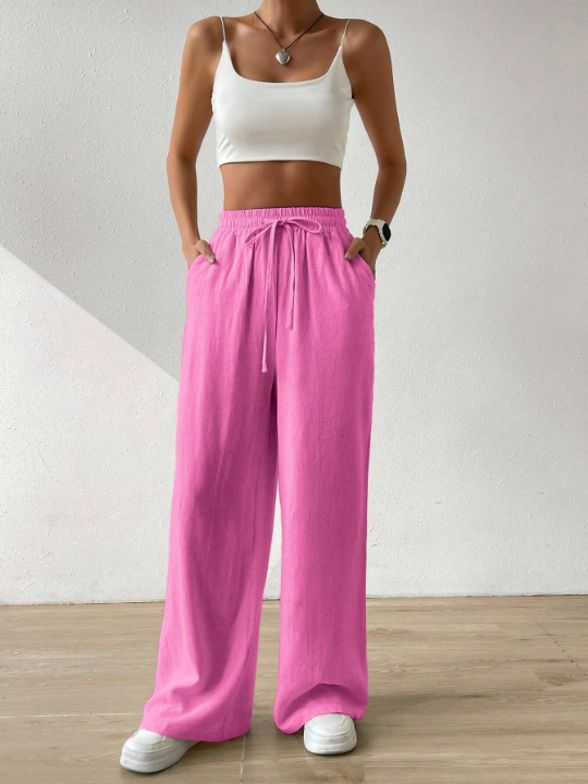 EZwear Drawstring Waist Wide Leg Pants