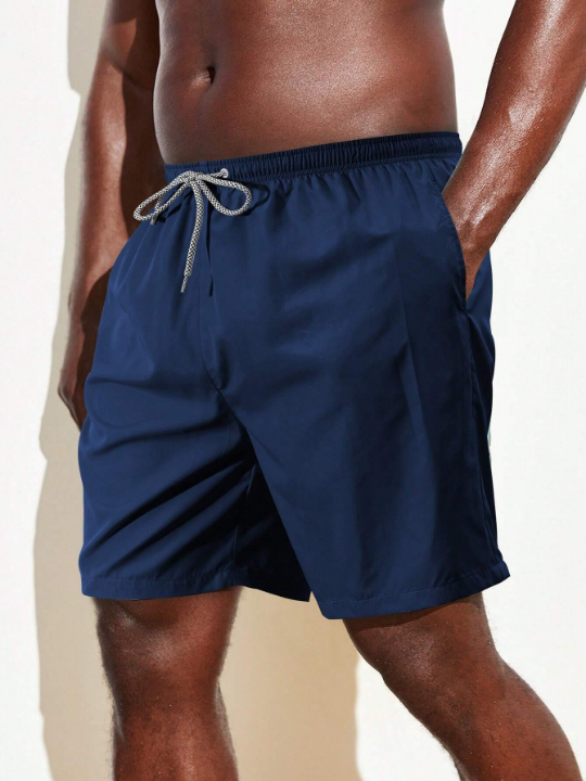 Manfinity Swimmode Men Solid Drawstring Waist Slant Pocket Swim Trunks