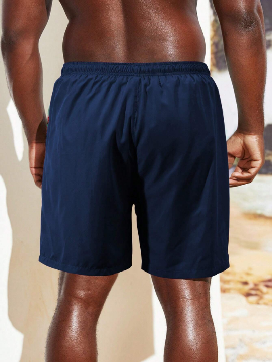 Manfinity Swimmode Men Solid Drawstring Waist Slant Pocket Swim Trunks