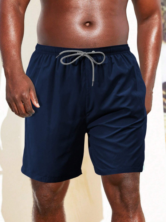 Manfinity Swimmode Men Solid Drawstring Waist Slant Pocket Swim Trunks