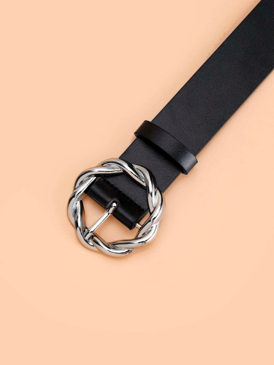 1pc Braided Belt With Round Buckle