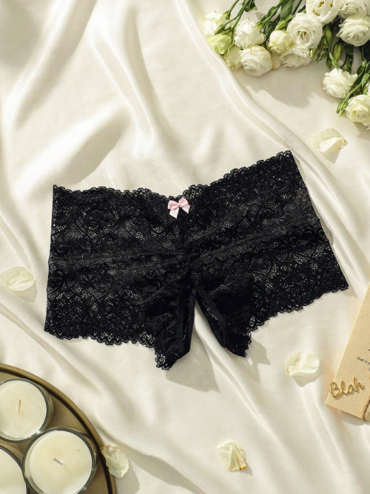 Classic Sexy Floral Lace Bow Decor Panty