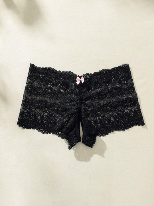 Classic Sexy Floral Lace Bow Decor Panty