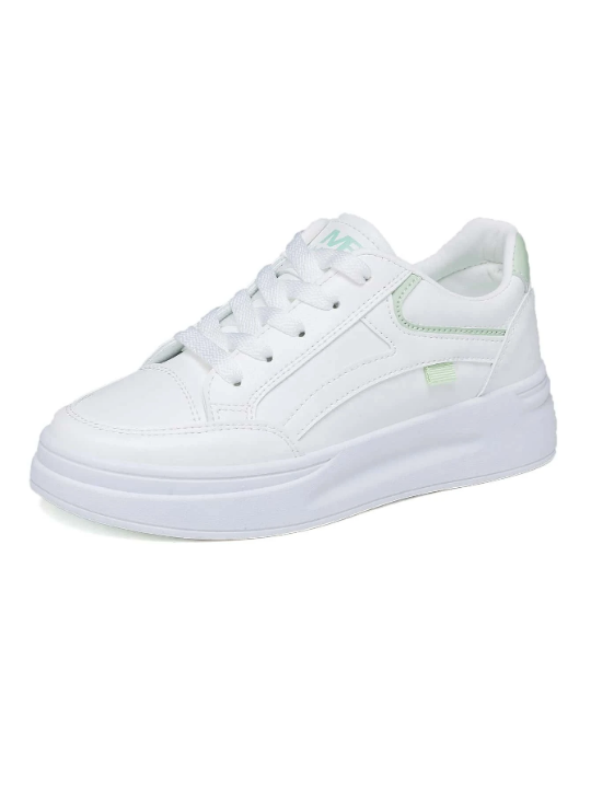 2023 New Arrival Women's Thick-soled Sneakers In White & Green With College Style, Versatile For Students' Casual Sports Activities