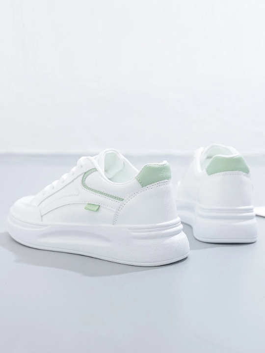 2023 New Arrival Women's Thick-soled Sneakers In White & Green With College Style, Versatile For Students' Casual Sports Activities