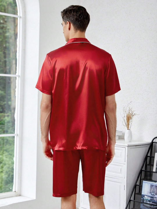 Men Contrast Piping PJ Set