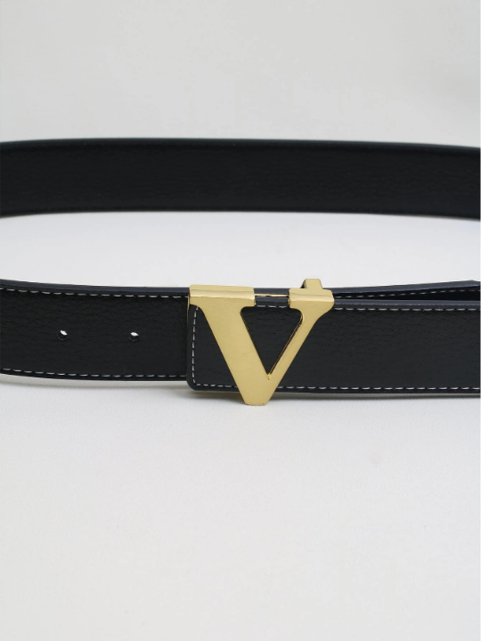 1pc Men Letter Buckle Solid Fashion Belt For Daily Life