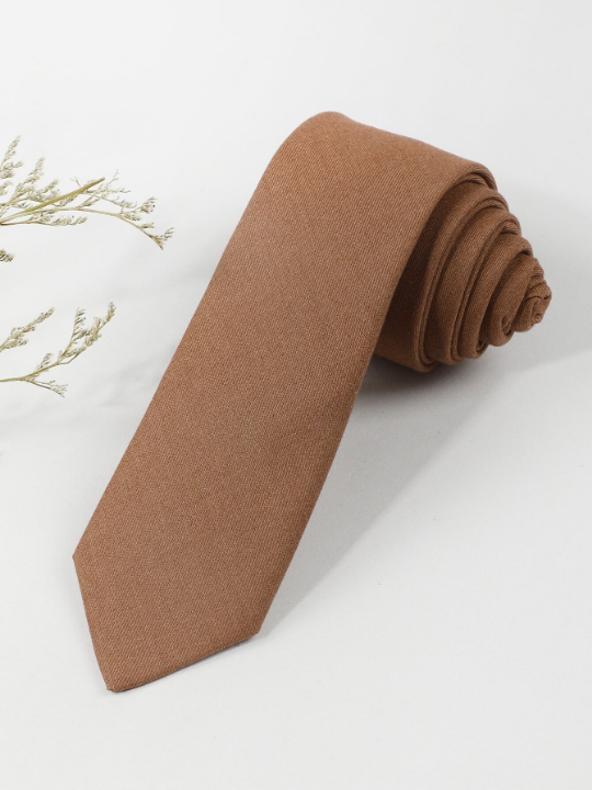 1pc Men's Solid Color Chestnut Brown Suit Fabric Necktie