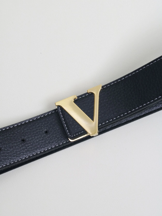 1pc Men Letter Buckle Solid Fashion Belt For Daily Life