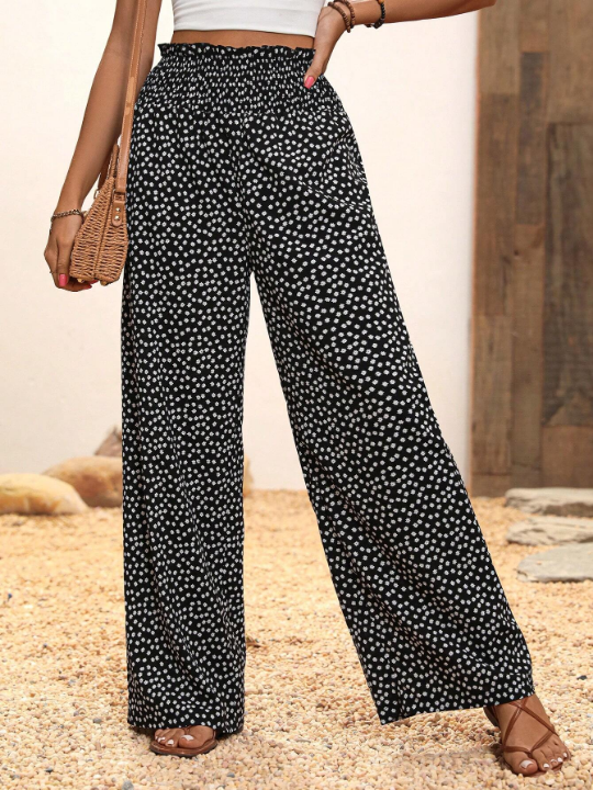 VCAY Ditsy Floral Print Wide Leg Pants