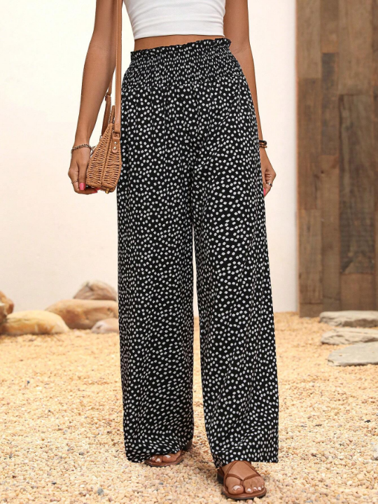 VCAY Ditsy Floral Print Wide Leg Pants