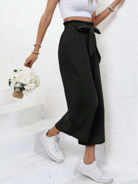 Frenchy Paperbag Waist Belted Wide Leg Pants