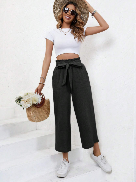 Frenchy Paperbag Waist Belted Wide Leg Pants