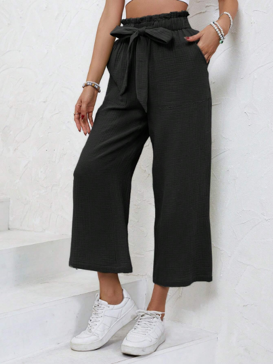 Frenchy Paperbag Waist Belted Wide Leg Pants